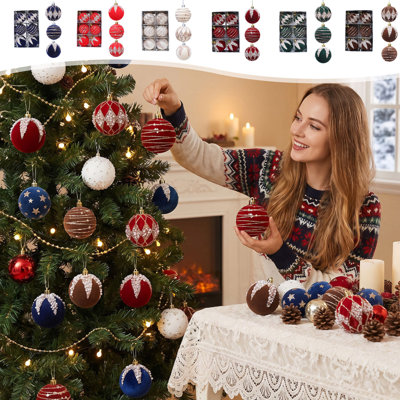 Ornements de Noël en velours, ensemble de 6 décorations de Noël, une variété d'ornements pour sapin de Noël de styles différents, convenant également à d'autres célébrations.