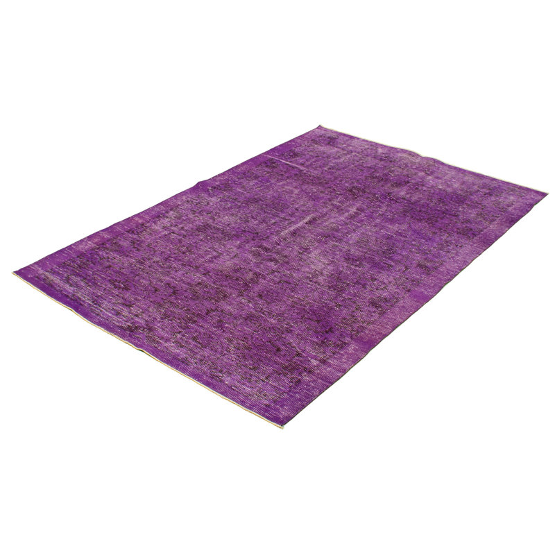 Tapis décoratif mauve en laine noué à la main de conception unique 5 pi 10 po x 8 pi 11 po Dequentin