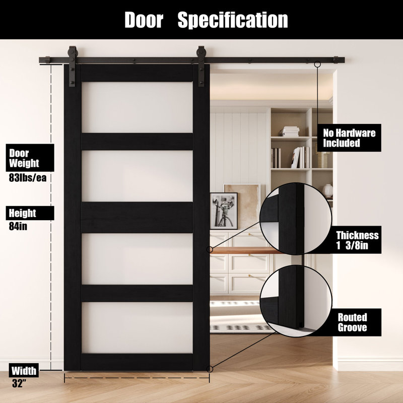 Porte de grange non assemblée et finie en verre à 4 verres de 32 po x 84 po Homacer de Homacer, 32 po x 84 po
