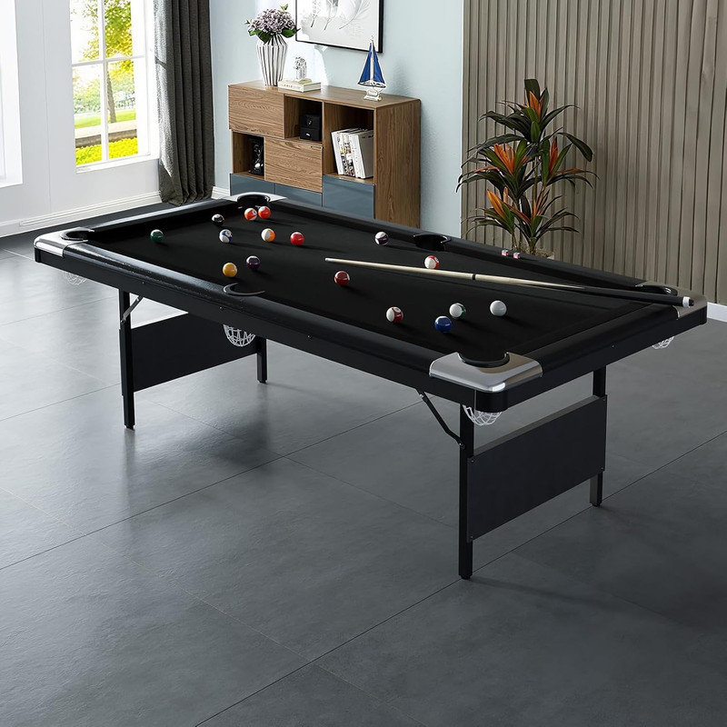 Table de billard pliable 6 pi, petite table de billard sans assemblage requis pour la maison et la salle de jeux, Noir