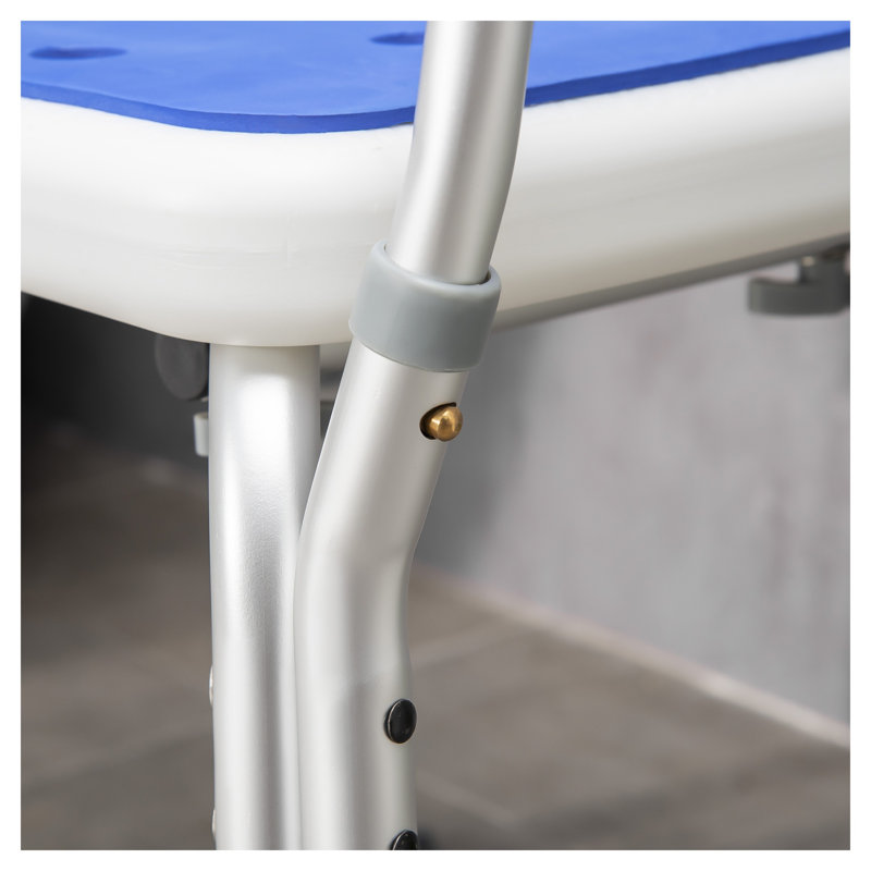 Chaise de douche à hauteur réglable avec dossier et accoudoirs HOMcom, siège de bain rembourré en EVA, structure en aluminium, bleu
