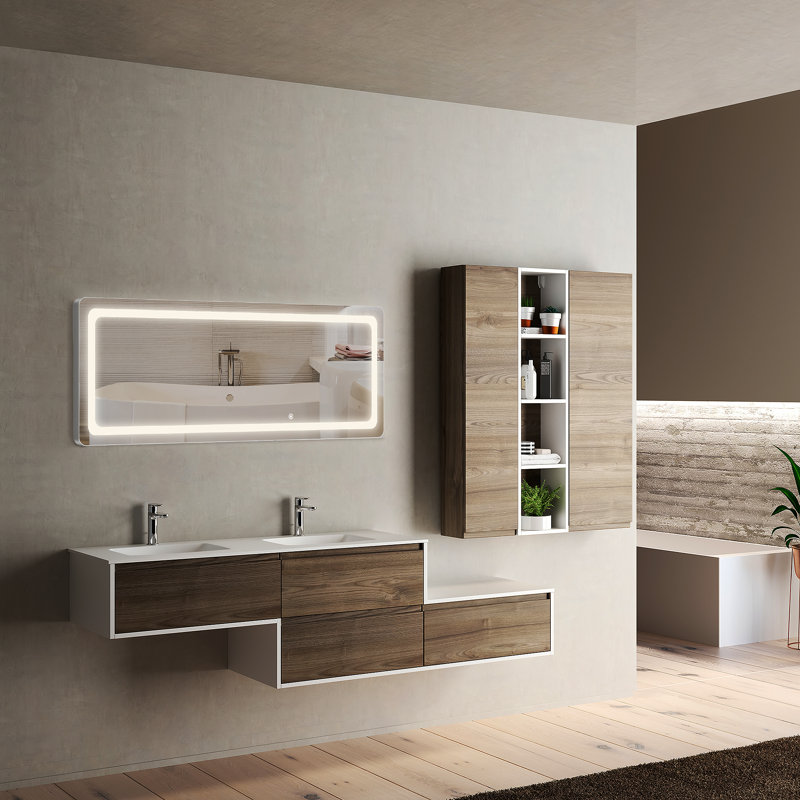 Miroir mural à DEL pleine longueur avec support et 3 lumières réglables, 16 po x 63 po, Blanc