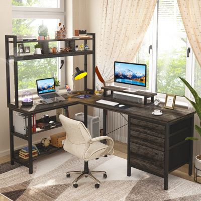 Shelburne 58.7'' W L-Shaped Computer Desk with Tall Hutch,Corner Desk