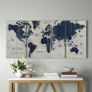  World Travel Map Push Pin on Canvas - Detailed World