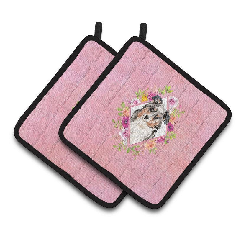 Ensemble de cuisinier poignée 2 pièces caroline trésors sheltie, Rose, Berger australien