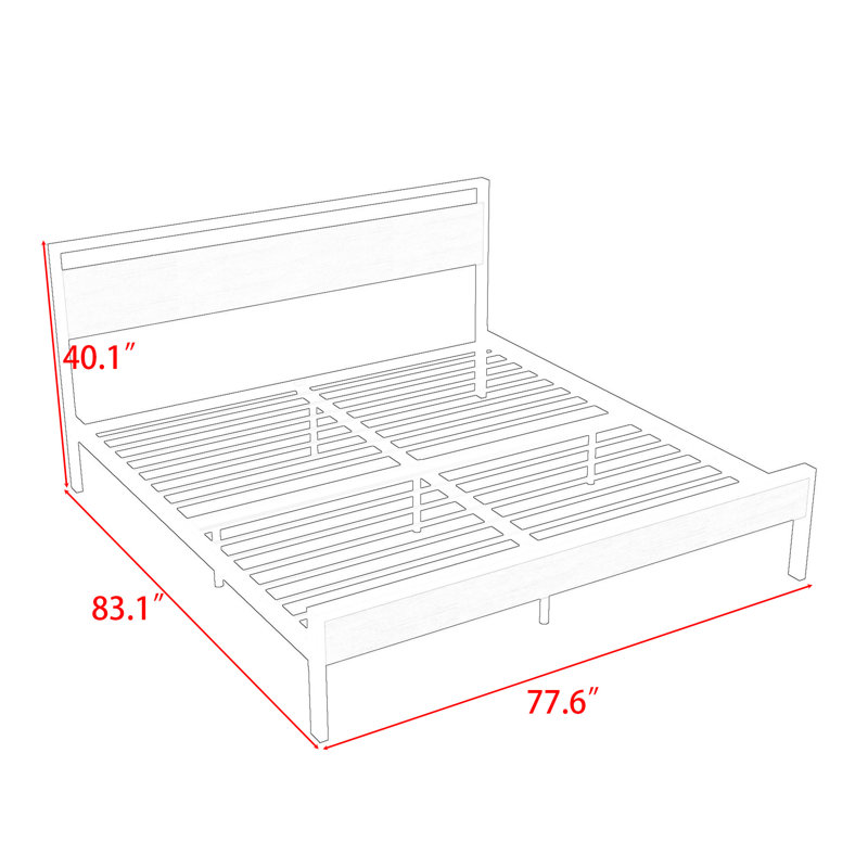 Bloomington Metal Platform Bed with Headboard, Black/Walnut, Queen