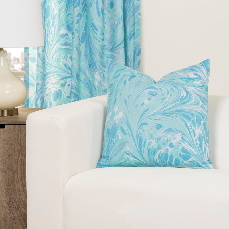 Aqua Blue and White 20" x 20" Polyester Throw Pillow