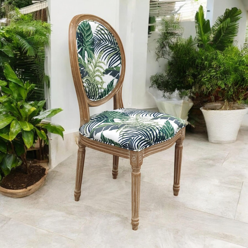 Modern Green 45cm Linen Upholstered Dining Chair - Solid Oak Wood Legs Accent Chair for Dining Room and Kitchen