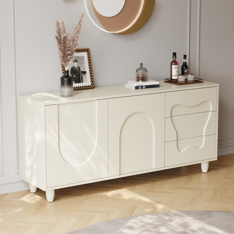 Buffet 63 po moderne crème, porte de salle à manger avec rangement incurvé, parfait pour les cuisines contemporaines, buffet