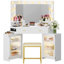 Dressing Table with Motion Sensor 3-colour lighting, Charging Socket, Storage Drawers and Stool-1586254831