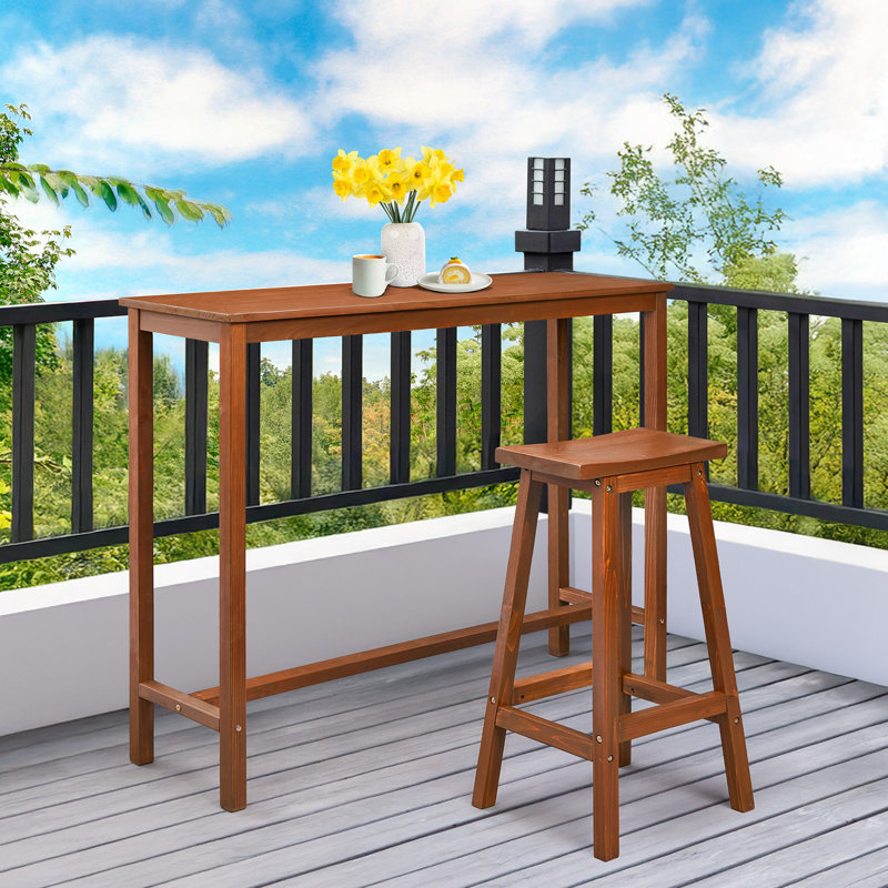 Patio Fir Wood Brown Bar Table, Brown