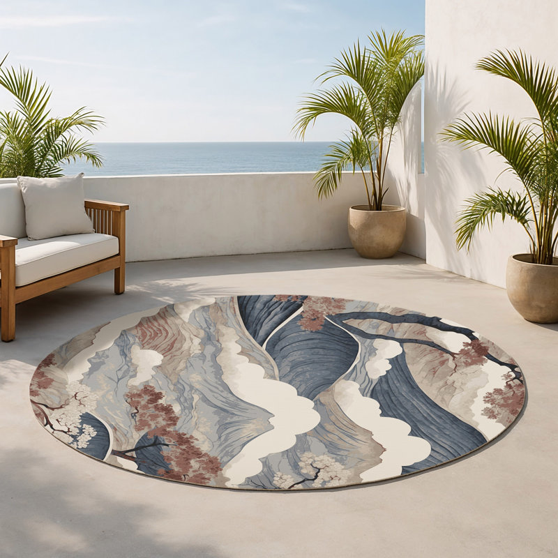 Tapis intérieur et extérieur Moonlit Drift, Rond 5 pi