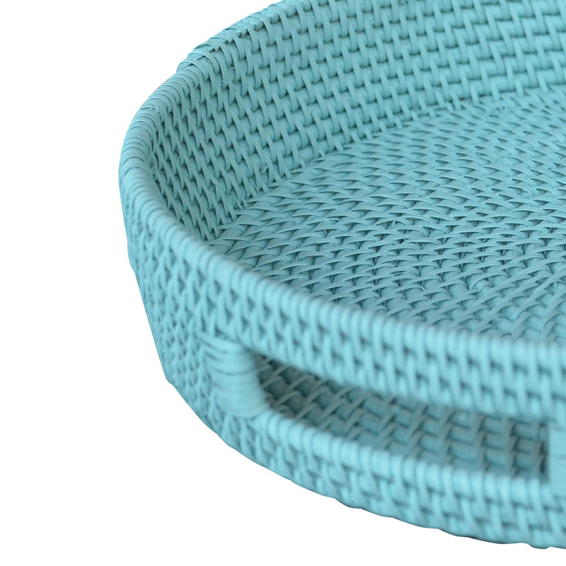 Light Blue Round Rattan Decorative Tray