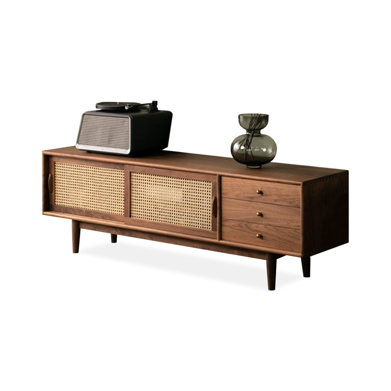 Retro Walnut Solid Wood TV Stands, 20.47"H x 62.99"L x 15.75"W