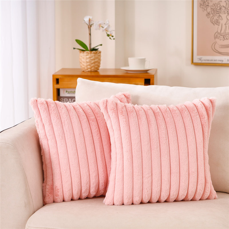 Faux Fur Reversible Throw Pillow, Pink, 20"H x 20"W
