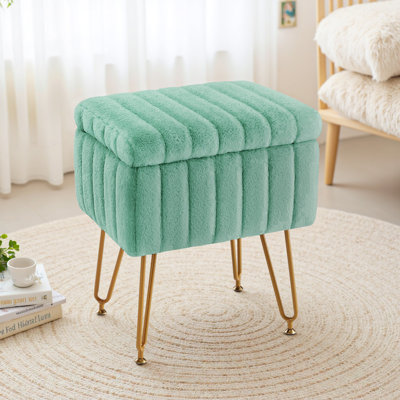 Modern Vanity Stool Chair With 4 Metal Legs And Storage, Multiuse Foot Rest For Makeup Room Bedroom