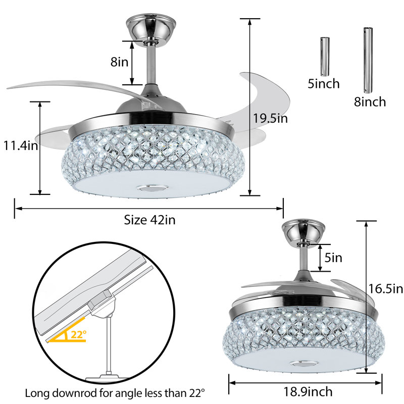 Keashia 42'' Ceiling Fan with LED Lights