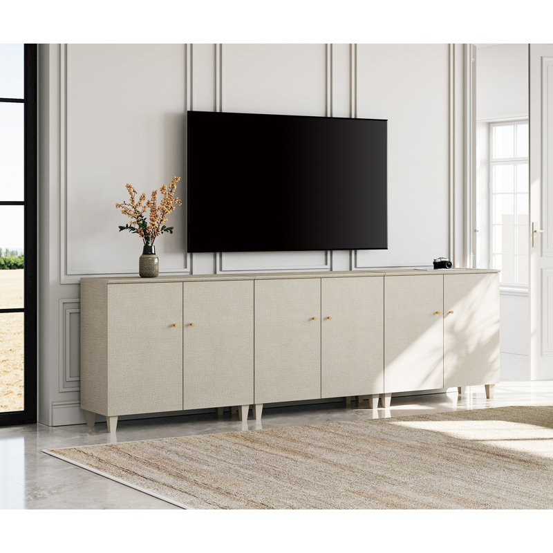 Meuble télé 3 en 1 pour téléviseur de 100 po ou moins, 106 po, Bois beige