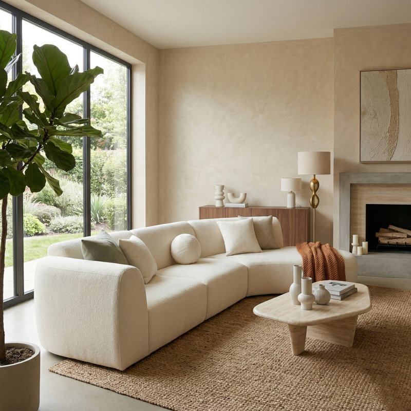Ensemble de canapé modulaire incurvé de 140 po, 3 pièces, Beige