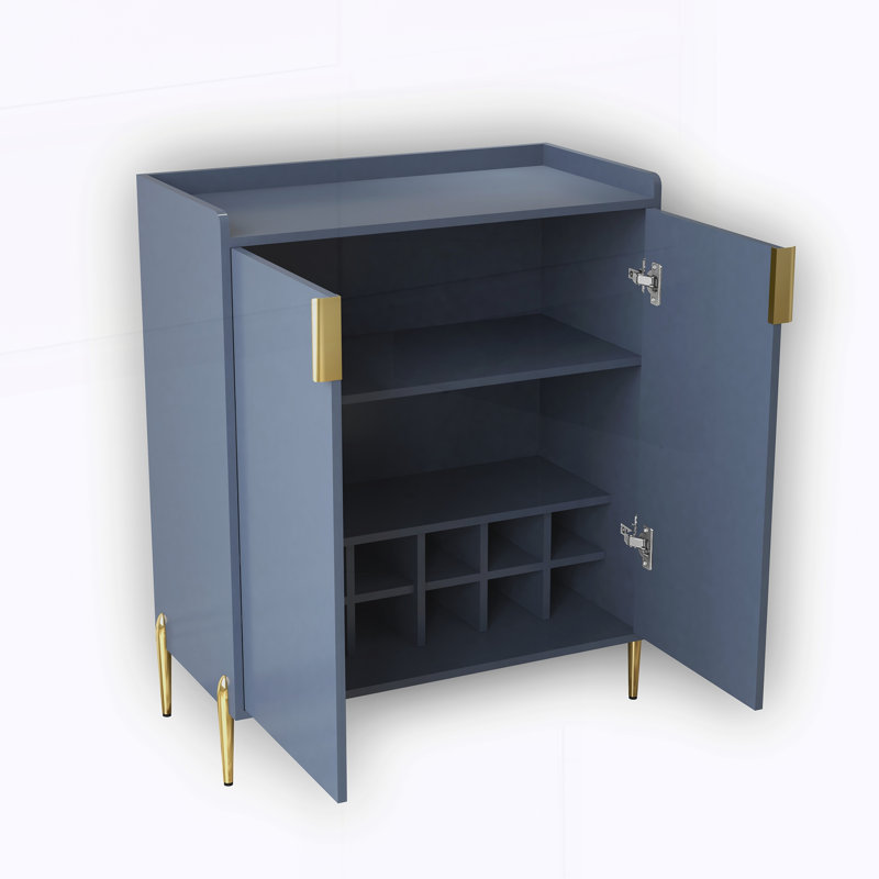 Meuble-bar à vin à deux portes avec casier à bouteilles et tablette de rangement ajustable, Blue