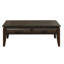 Table de cocktail traditionnelle, rangement avec guides latéraux, bois massif foncé +, 2 tiroirs, P 30 po x l 50 po H 19,23 po, finition,