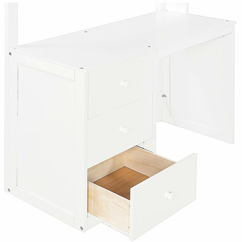 Lit mezzanine simple avec tiroirs, bureau et garde-robe - blanc