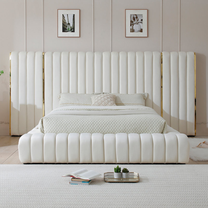 Lit plateforme tapissier Avalon, Crème, Grand