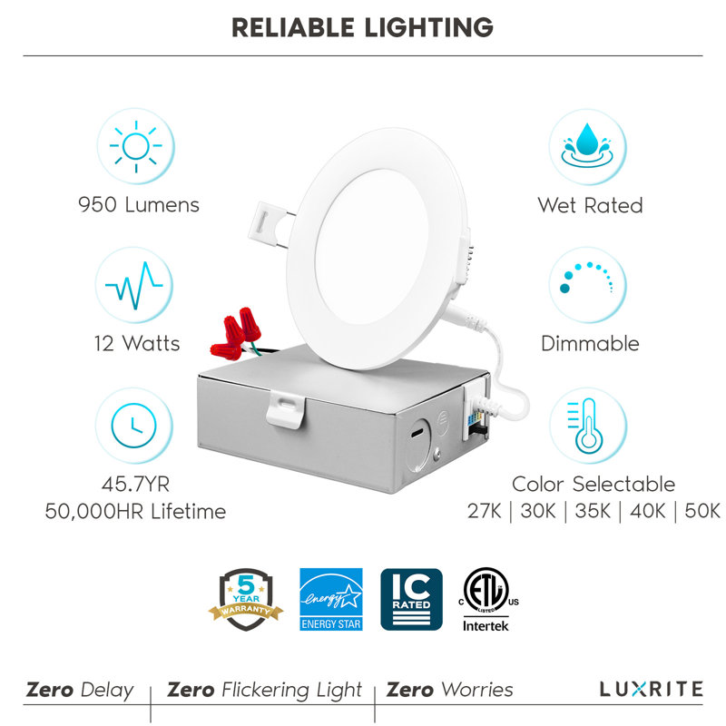 Ensemble d'éclairage encastré sélectionnable à DEL de nouvelle construction 4 "Luxrite