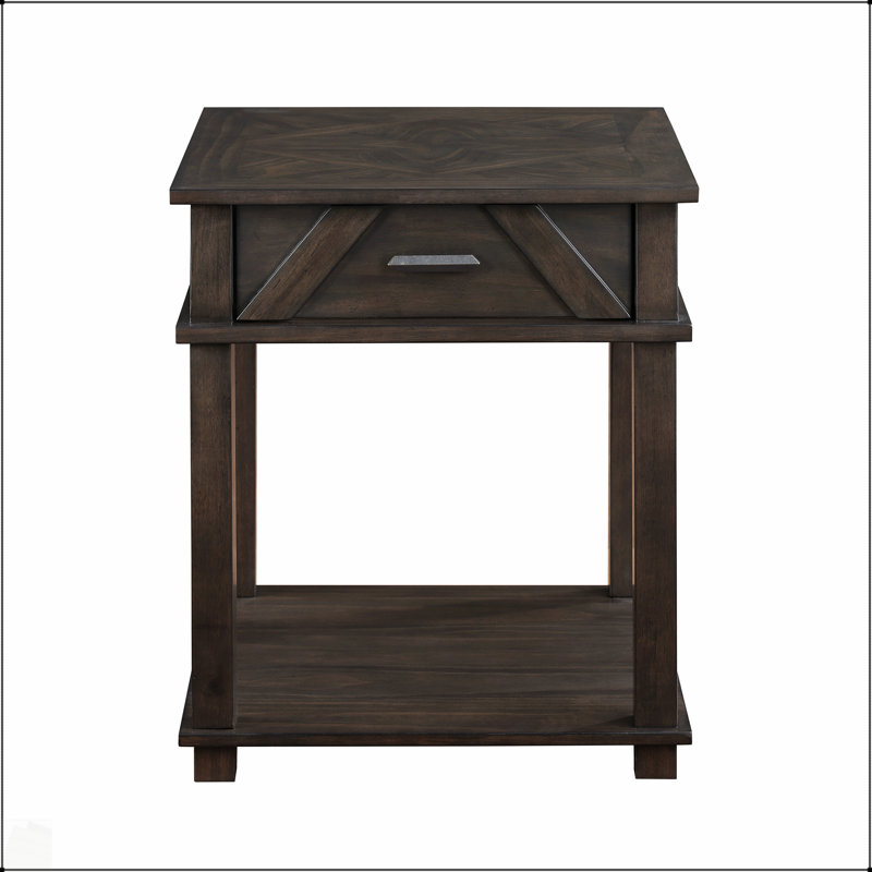 Table de bout rustique traditionnelle avec rangement, fabrication en bois durable, finition brun riche pour le salon ou la chambre à coucher