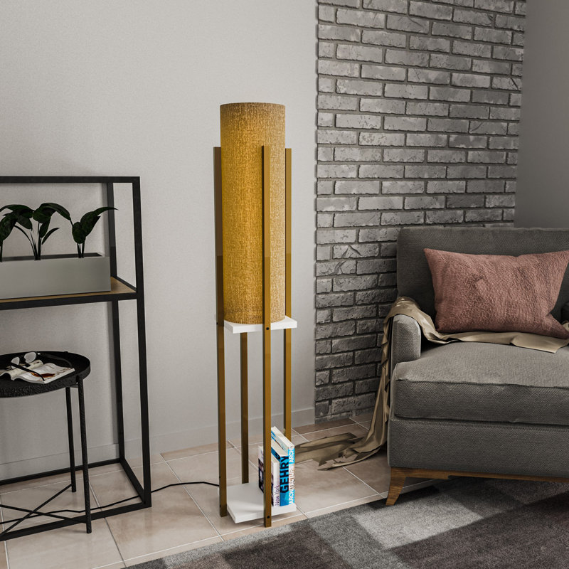 Stylish Floor Lamp with Metal Body, Gold & White, 9.8 x 9.8 x 51.2 Inches | E27 Socket, Max 40W, 78.7-Inch Cable | Elegant Design with 2-Tier Fabric Cap, 6.6 Lbs Capacity | Perfect for Living Room & Bedroom Decor