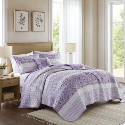 Courtepointe très grande / très grande taille, jeté, courtepointe botanique florale Shabby Chic, 100%, coussin de nettoyage des taches 4 pièces - conception, courtepointe Vermicelli, literie