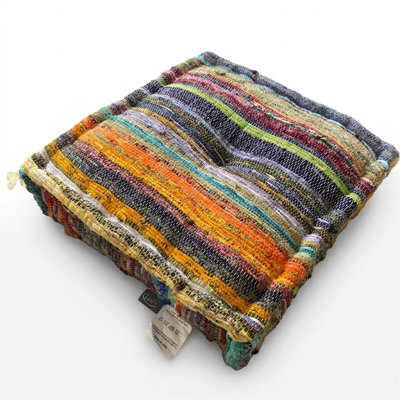 Square Pouf Ottoman, 16x16x4" Floor Cushion Puff Seat Handmade Boho Pouffe Low Seating for Living Room, Bedroom, Lounge & Home Décor