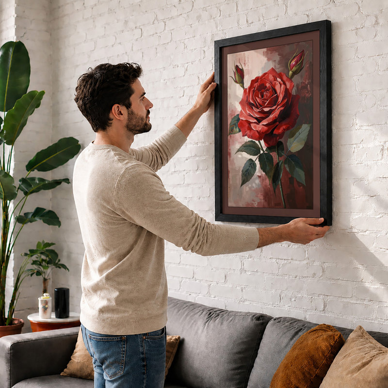 Crimson Rose Study Botanical - Print, A1 - 84.1 x 59.4 cm, Black