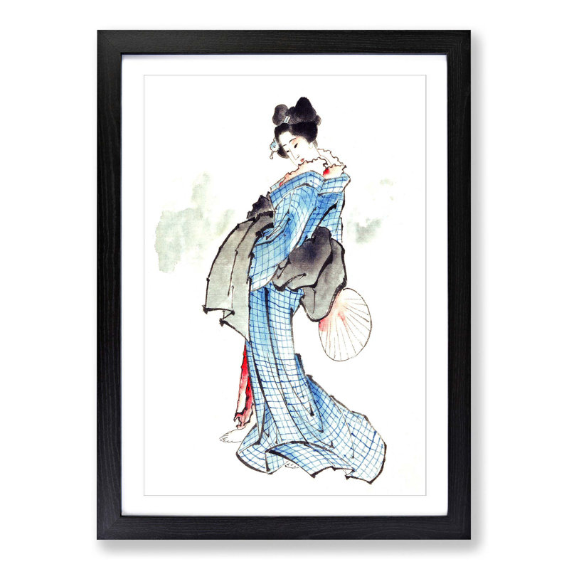 Beautiful Geisha by Katsushika Hokusai - Single Picture Frame Painting, 33cm H x 24cm W x 2cm D, Black Framed