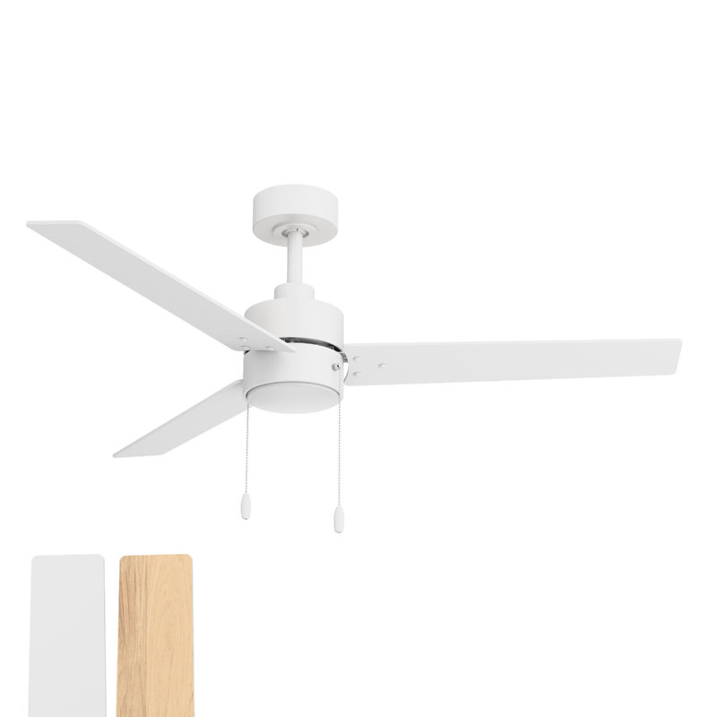 Heritage 52in 3-Blade Pull Chain Ceiling Fan 2700K-3000K-4000K-5000K-6000K CCT Selectable LED Light Kit with Black Hardware with Reversible Blades in Weathered Wood or Black
