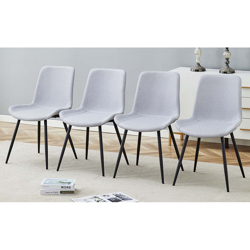 Chaise de salle à manger rembourrée en lin avec dossier rembourré et siège intégré, 6, Gris clair