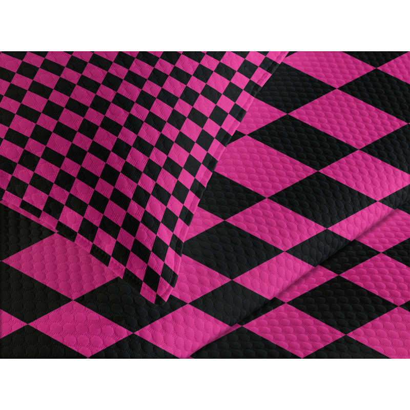 King Size Pink and Black Quilted Bedspread Set