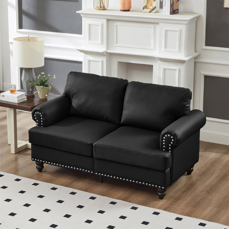 Canapé en cuir de vache de 59,5 po avec clous 59 po, Black