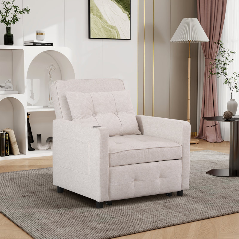 Fauteuil convertible l 31,48 po capitonné, Polyester beige
