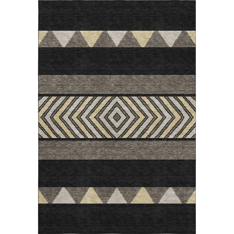 Tapis noir Prisco lavable à la machine de qualité supérieure, Rectangulaire 3 pi x 5 pi