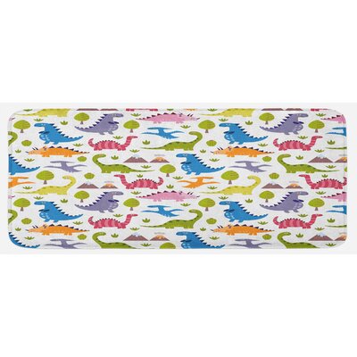 Cartoon Style Colorful Dinosaurs T-Rex Triceratops Prehistoric Reptile Wildlife Multicolor Kitchen Mat -  East Urban Home, 5C991C03EC0D416799EB65340DABA77E