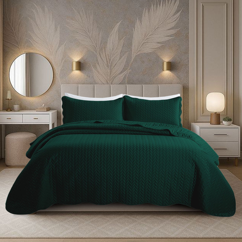 Ensemble de couvre-lit matelassé en microfibre embossée, Emerald, Full Comforter + 2 Standard Shams