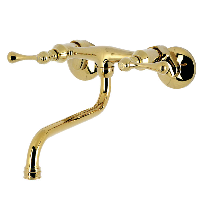 Kingston Brass Kingston Two-Handle 2-Hole Wall Mount Bathroom Faucet, Polished Brass