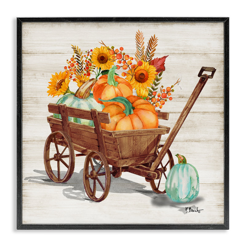 «Farm Harvest Wagon», art de la giclée encadrée par Paul Brent, Giclée encadrée noir minuit, H 17 po x l 17 po