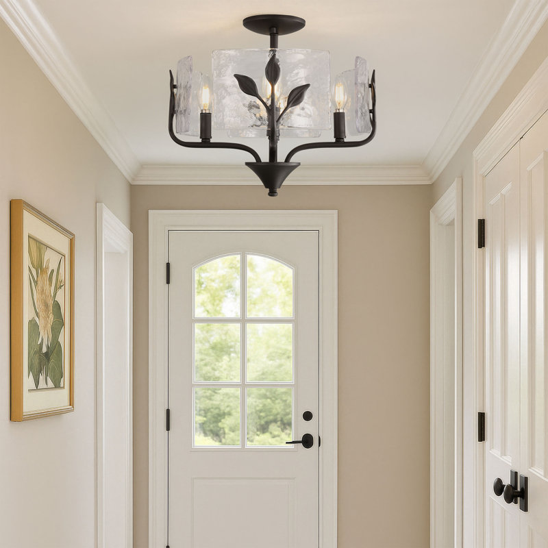 Mohni 4 Light Semi-Flush with Hammered Water Glass, Natural Black