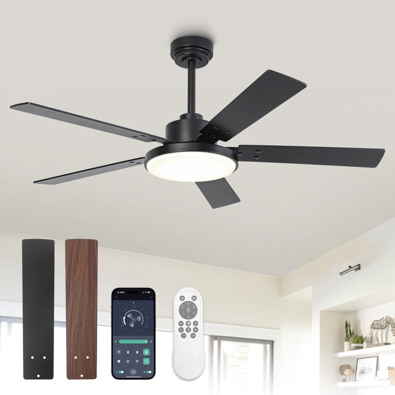 Vaczon 52" Smart Ceiling Fan with Dimmable 3CCT LED Lights and Remote Control, 6 Speeds Reversible DC Motor, Timer, Double-Sided Wood Blades, 6''/10'' Downrods, for Indoor/Covered Outdoor Use