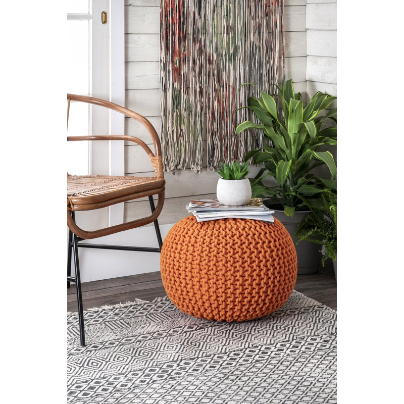 Anely 20" Wide Round Pouf Ottoman, Dark Orange