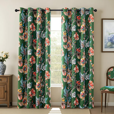 Green Floral Blackout Curtains 84 Inch Length 2 Panels Set Black Out Thermal Insulated Energy Efficient Grommet Cottagecore Flower Patterned Vintage Botanical Drapes for Living Room, 52" W