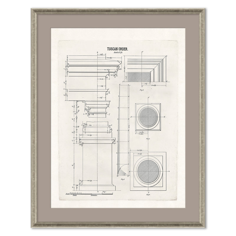 Grecian doric, Grecian corinthian, ordre dorique, détails ioniques, détails composites, ordre composite et ordre toscan par David Phoenix - ensemble de 9 impressions encadrées sur papier