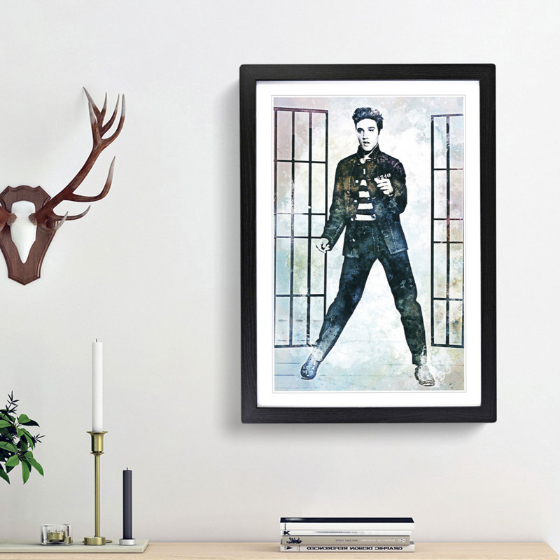 Elvis Presley in Jailhouse Rock in Abstract - Picture Frame Painting Print, Black Framed, 65cm H x 48cm W x 2cm D